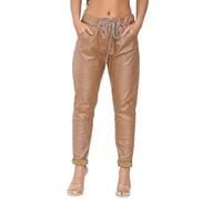 STAR FASHION Women's Wet Leather Look Italian Joggers Sweatpants Elastic Waist Active Yoga Pants Turn Up Faux Leather Magic Pants Jogging Bottoms Ladies Casual Jogger Hoop Trouser Camel-12-14