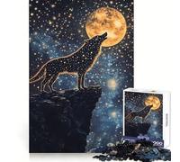 Star-Filled Wolf Howling at A Golden Moon 1000 Pieces Jigsaw Puzzles for Teenagers Boost Memory Stress Release Premium Cut Cherished Gift 38x52cm