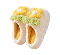 STAR FIRE Women's Adult Warm Plush Floral Slippers (White, 3/4 UK)