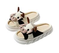 STAR FIRE Women's Rabbit Slippers - Black, Size 6/7 UK, Cotton Linen Blend, Memory Foam Insole, Cartoon, Home Slippers