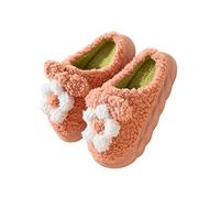 STAR FIRE Women's Slippers Adult Warm Plush Slippers Flowers Slippers Winter Home Slippers, Leather Red, 4.5/5.5 UK