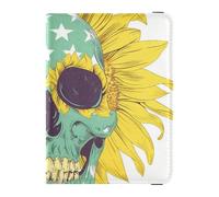 Star Flag Skull Skeleton Sunflower Outlined Jade Yellow Leather Passport Card Holder Cover Combo for travel Wallet Combo Travel Passport Wallet With Vaccination Card Slot for women Ultra Slim