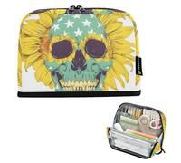 Star Flag Skull Skeleton Sunflower Outlined Jade Yellow Pencil Case Organizer Large Capacity Pen Cases High Capacity Multi-Purpose Bag for College Student Kindergarten bolsa para maquillaje