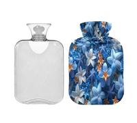Star Flower Sapphire Blue Modern Decor Water Bottle for hot Water with Soft Cover 2L hot compresses for The Body Hot and Cold Therapies Hand Feet Warmer bolsas para agua Caliente