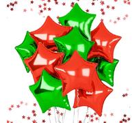 Star Foil Balloons - 18 Inch Christmas & Birthday Star Balloons, 10 pcs Green & Red for Parties & Celebrations