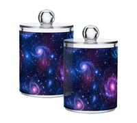Star Galaxy Cosmic Pink Cotton Swab Jars with Visible Plastic Storage | Bathroom Containers with Lids Design and Organizes Daily Essentials; Pack Of 2