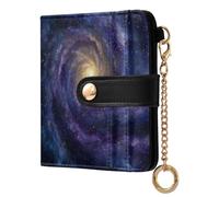 Star Galaxy Space Purple Print Small Women Wallet RFID Blocking Leather Bifold Compact Card Holder with Coin Pocket Zipper Purse for Ladies Girls Women