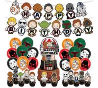 Star Galaxy Wars Birthday Party Decorations Include Star Happy Birthday Banner, Cake Topper, Cupcake Toppers and Balloons for Kids Star Galaxy Wars Theme Party Supplies