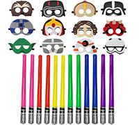 Star Galaxy Wars Theme Party Favor Gifts Decorations Supplies Set Included 12pcs Party Felt Masks, 12pcs Inflatable Light Saber Sword Toys Set for Kids Party Cosplay Dress Up Props