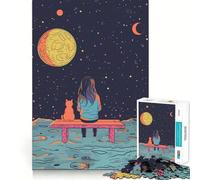 Star Gazing Girl with Cat Jigsaw Puzzle for Adults 1000 Pieces Smart Reason Toy Group Joy Smooth Edge Fine Art Piece 38x52cm