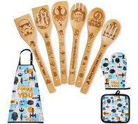 Star Gifts for Women,Home Decor,War Kitchen Utensils Set,Wooden Cooking Spoons with Apron Oven Mitt Potholder for Fans,Best Birthday Wedding and Housewarming Christmas Presents 9 pcs