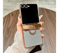 Star Goddess Glitter Diamond Ring Phone Case For Samsung Galaxy Z Flip 7 6 5 4 3 ZFlip7FE ZFlip6 5G Cover,Silver,For Galaxy Z Flip7