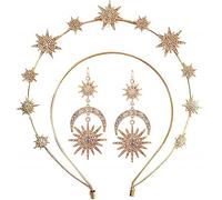 Star Goddess Halo Crown Rhinestone Mary Halo Crown Headbands Stars Headpiece Crown Moon Stars Headband Crown Headband Tiaras and Crowns for Women Boho Bridal Wedding, 1 Count (Pack of 3)