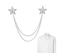 Star Hanging Chain Suit Pins for Men Suit Gold Silver Star Rhinestone Crystal Brooch Lapel Pins for Men Collar Chain Pin, One size, Alloy Steel, no gemstone
