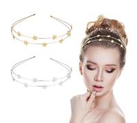 Star Headband Double Row Headband 2 Pieces Hair Band Women's Metal Hair | Headband Glitter Hair Accessories Headpiece Headband Stars for Women Party Girls Bride Bridesmaids