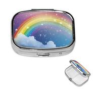 Star in Rainbow Sky Pill Box 2 Compartment Medicine Pill Organizer Square Pill Case for Purse & Pocket Travel Pillbox Portable Metal Medicine Vitamin Fish Oil Organizer Unique Gift