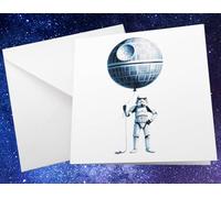 Star Inspired Greeting Card - Stormtrooper & Death Star Balloon - Funny Sci-Fi Gift for Birthdays & Celebrations