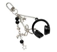 Star Keychain Zinc Alloy Acrylic Headphone Design Pendant for Keys Backpack Purse Lightweight Fashion Accessory for Women Men Music Lovers Birthday, black, Siehe Beschreibung