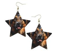 Star Leather Earrings Gold Hook Unique German Shepherd Print Cute Exquisite Beautiful Light Suspended