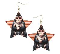 Star Leather Earrings Gold Hook Unique The silent monkey Print Cute Exquisite Beautiful Light Suspended