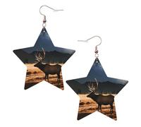 Star Leather Earrings KC Gold Hook Unique Elk in the meadow Print Cute Exquisite Beautiful Light Suspended