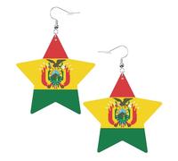 Star Leather Earrings White Hook Unique Flag of Bolivia Print Cute Exquisite Beautiful Light Suspended
