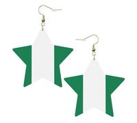 Star Leather Earrings White Hook Unique Flag of Nigeria Print Cute Exquisite Beautiful Light Suspended, One Size, Polyvinyl Chloride, No Gemstone