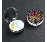 Star Leopard Print Pill Box with Mirror 3 Compartment Decorative Pill Case for Purse or Pocket Small Round Pill Organizer Weekly Metal Medicine Tablet Vitamin Holder Travel Gift