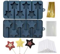 Star Lollipop Molds, 2 Pack Star Shape Silicone Chocolate Candy Molds 4th of July Cake Pops Mold Sucker Mold for Jelly Soap Hard Candy Making