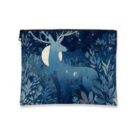 Star Makeup Bag Moon Deer Enchanted Forest Travel Pouch for Women Small Portable Canvas Zipper Pouch Holiday Gift Toiletry Bag, Blue, 7x9 Inch, Deer