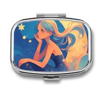 Star Mermaid Moon Pill Case Box with 2 Compartment Medicine Vitamin Organizer for Purse Pocket 5.5x4cm