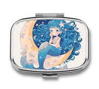 Star Mermaid Moon Pill Case Box with 2 Compartment Medicine Vitamin Organizer for Purse Pocket 5.5x4cm