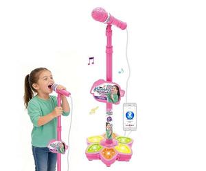 Star Microphone with Stand,2026 New All in One Microphone Toy,Portable Karaoke Machine Toy with Music & Colorful Light,Adjustable Height,Bluetooth Connectivity,Fun and Easy-to-Use
