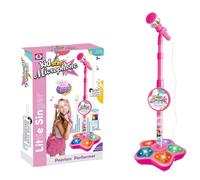 Star Microphone with Stand, 2026 New Portable Karaoke Machine Toy with Stand, Got Built-in Music,Colorful Lights,Echo Effectsfor Singing, Music Play, for Little Singers (Pink)