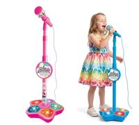 Star Microphone with Stand, All-in One Microphone Toy, 2026 New Karaoke Machine Toy with Music & Light, Adjustable Height 5 in 1 Kids Karaoke Microphones for Christmas and Birthday (Pink)