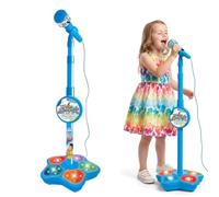 Star Microphone with Stand, All-in One Microphone Toy, 2026 New Karaoke Machine Toy with Music & Light, Adjustable Height 5 in 1 Kids Karaoke Microphones for Christmas and Birthday (Blue)