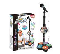 Star Microphone with Stand, All in One Microphone Toy, 2026 New Karaoke Machine Toy with Music & Light, Adjustable Height, Kid Microphones for Singing, Musical Toy for Fun Sound Effects (Black)