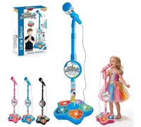 Star Microphone with Stand, All in One Microphone Toy with Music & Light, Adjustable Height Kids Karaoke Machine Toy for Christmas and Birthday Girls and Boys(Blue)