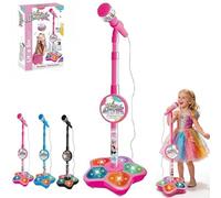 Star Microphone with Stand, All in One Microphone Toy with Music & Light, Adjustable Height Kids Karaoke Machine Toy for Christmas and Birthday Girls and Boys(Pink)