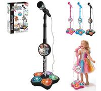 Star Microphone with Stand, All in One Microphone Toy with Music & Light, Adjustable Height Kids Karaoke Machine Toy for Christmas and Birthday Girls and Boys(Black)
