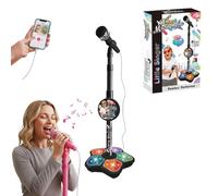 Star Microphone with Stand, with Light, Adjustable Height, Stand Got Built-in Music Colorful Lights, Echo Effects (Black)