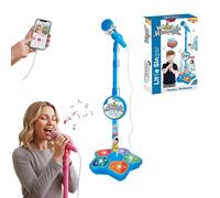 Star Microphone with Stand, with Light, Adjustable Height, Stand Got Built-in Music Colorful Lights, Echo Effects (Blue)