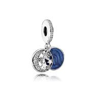 (Star Moon and Blue Sky dangle sterling silver pandora charm) 925 Sterling silver bead charm for pandora bracket