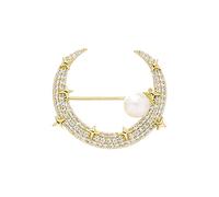 Star Moon Brooch Femininity Pearl Suit Accessories Pin Fixed Clothes Corsage Buckle Needle Jewelry Crystal Pin (Gold, One Size)