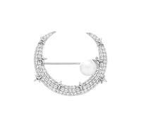 Star Moon Brooch Femininity Pearl Suit Accessories Pin Fixed Clothes Corsage Buckle Needle Jewelry Crystal Pin (Silver, One Size)