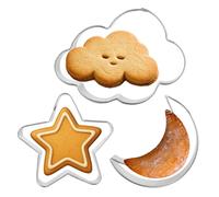 Star + Moon + Cloud Cookie Cutters, 3PCS Stainless Steel Cookie Cutter Set, Cute Biscuit Cutter for Cake, Fondant, Sandwich and Fruit, Funny Biscuit Mold for Birthday, Baby Shower, Gender Reveal Party