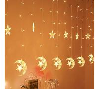 Star Moon Curtain Lights Ramadan Decorations Lights Window Curtain Fairy String Lights With Remote Control Wedding Party Ramadan Decoration For Home (Warm Color Changing Led (White, One Size)
