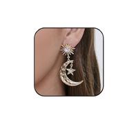 Star Moon Earrings Rhinestone Crystal Star Moon Dangle Drop Earrings Dainty Crescent Earrings for Women