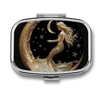 Star Moon Mermaid Pill Case Box with 2 Compartment Medicine Vitamin Organizer for Purse Pocket 5.5x4cm