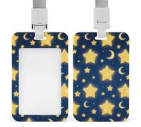 Star - Moon Print Retractable ID Badge Holder with Lanyard - Vertical Badge Reel,Keychain Clip,Name Tag Id Card Holder Protector for Nurse Officer Teacher Security Staff Women Men